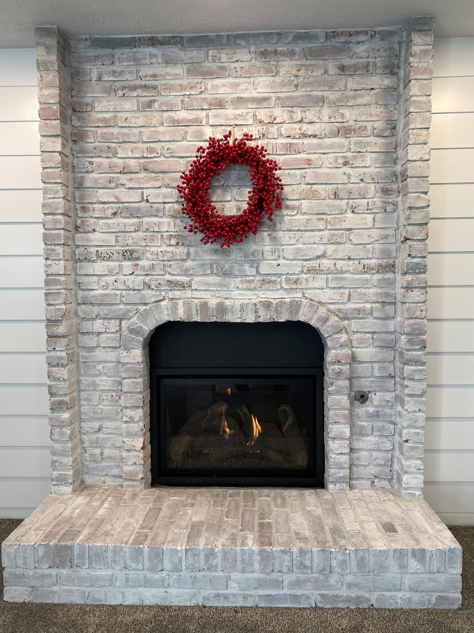 large grey stone fireplace